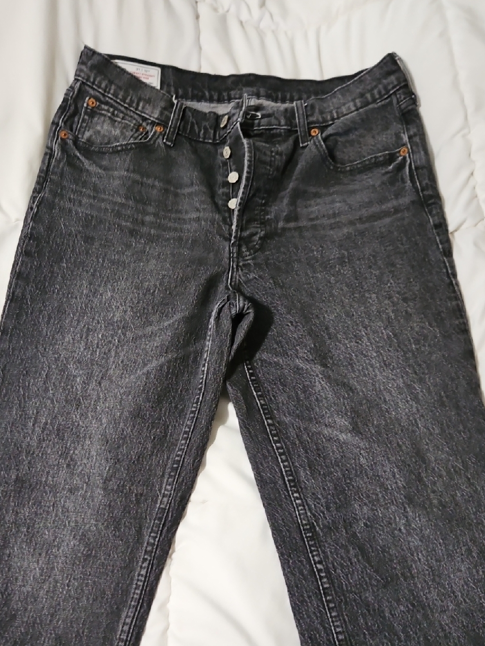 GAP Women's Black Washed High Rise Straight Jeans with Button Fly
